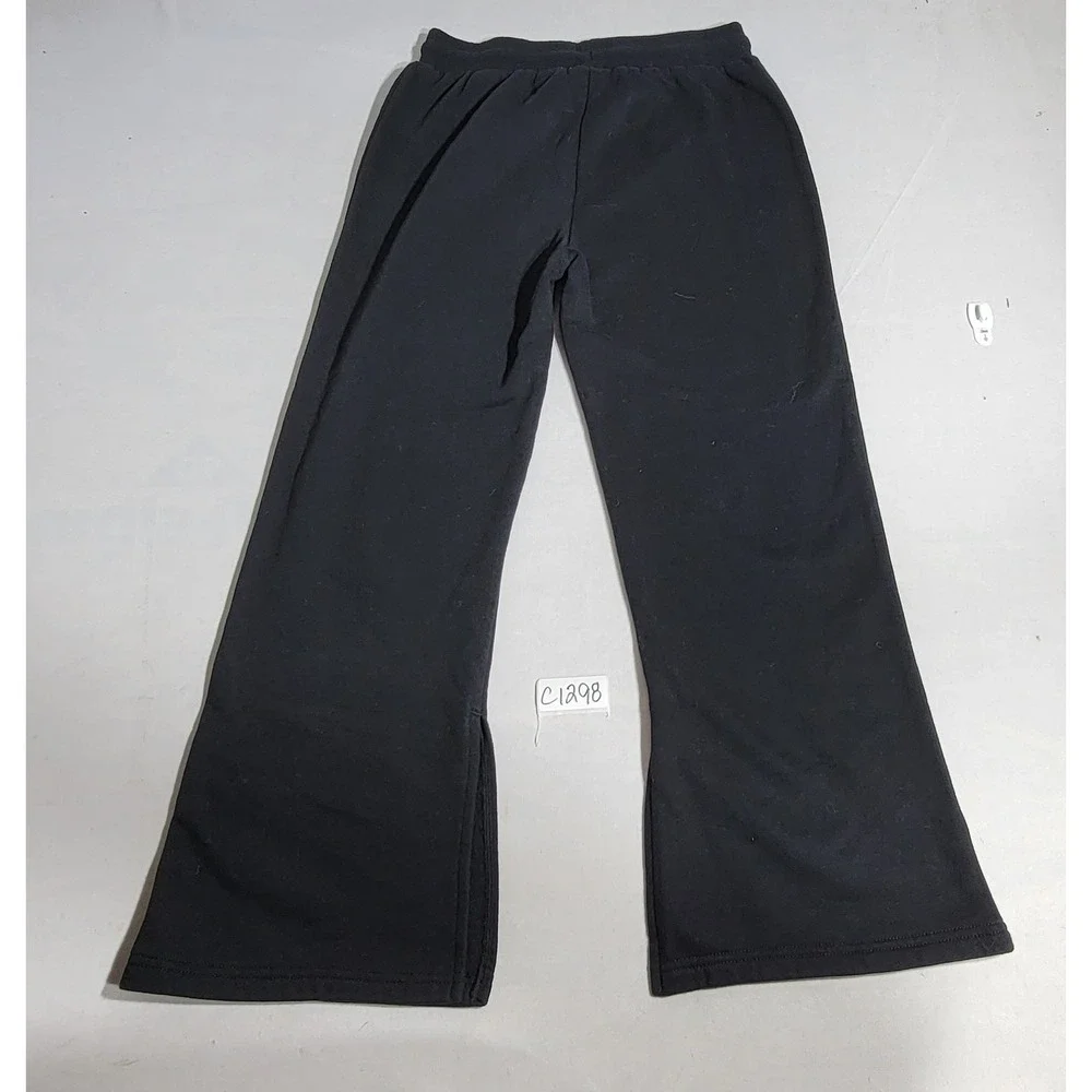 Converse Girls Black Wide Leg Fleece Sweatpants Side Slit Logo L 12-13 E045-023